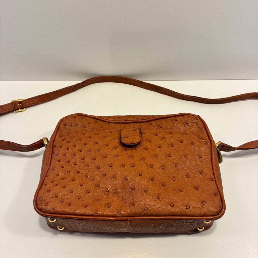 Genuine South African Ostrich Leather Crossbody – Cognac Artisan Bag, Adjustable